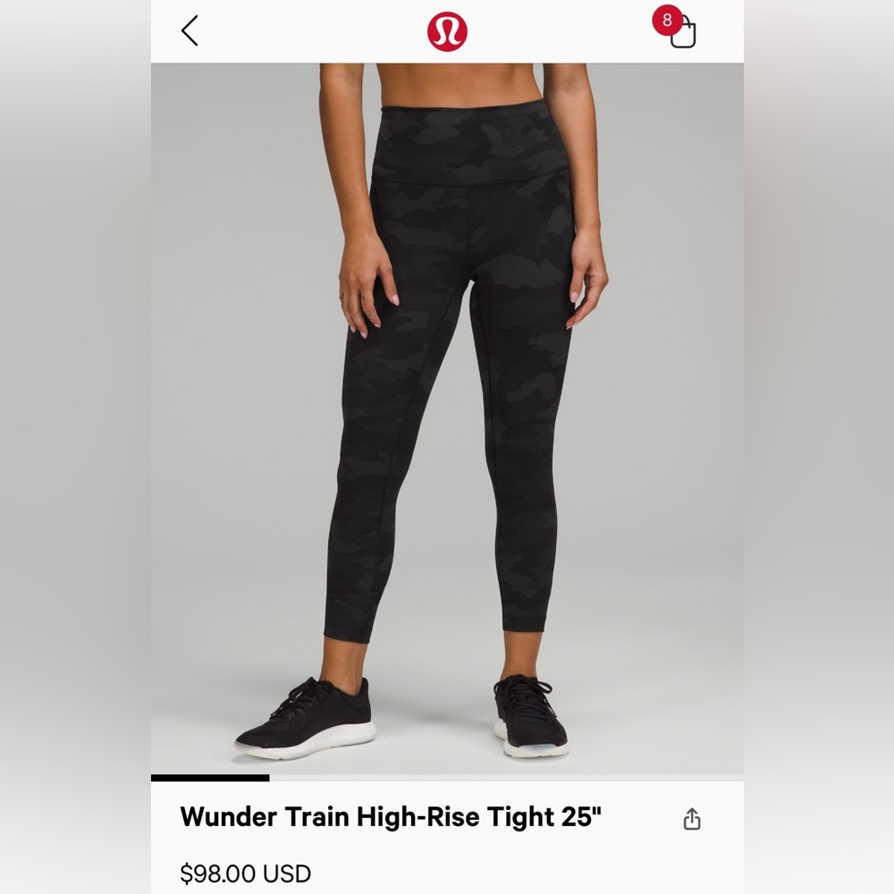 Lululemon Leggings Wundertrain High Rise 25” Size 8 Camo